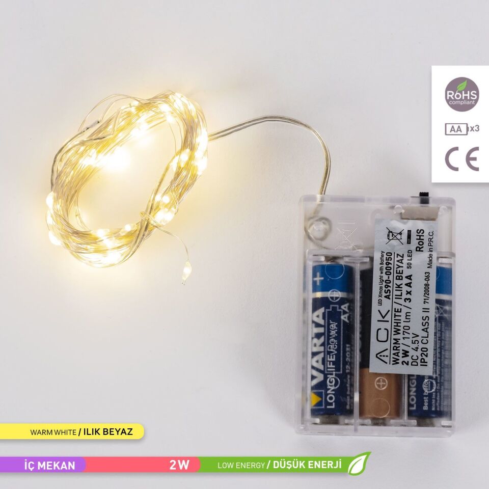 ACK AS90-00950 5mt Pilli LED Süsleme Işığı 3000K