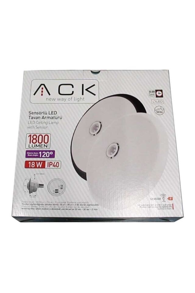 ACK AC17-00130 18W 6500K Sensörlü Sıva Üstü LED Tavan Armatürü Beyaz