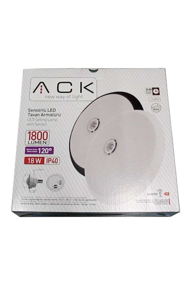 ACK AC17-00110 18W 4000K Sensörlü Sıva Üstü LED Tavan Armatürü Beyaz