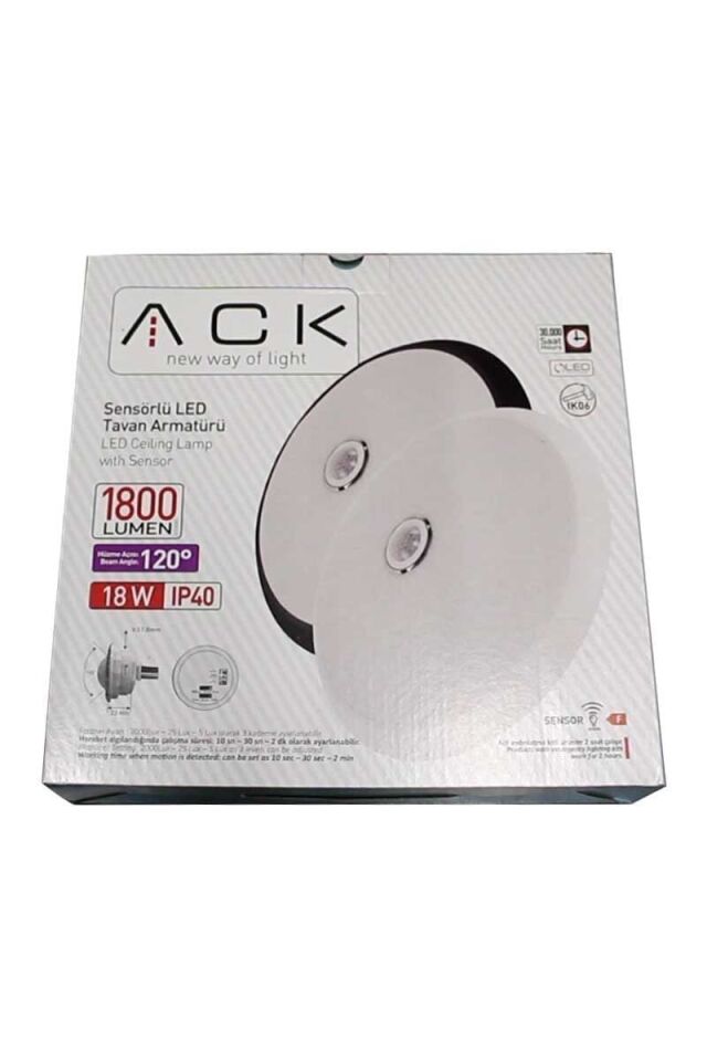 ACK AC17-00100 18W 3000K Sensörlü Sıva Üstü LED Tavan Armatürü Beyaz