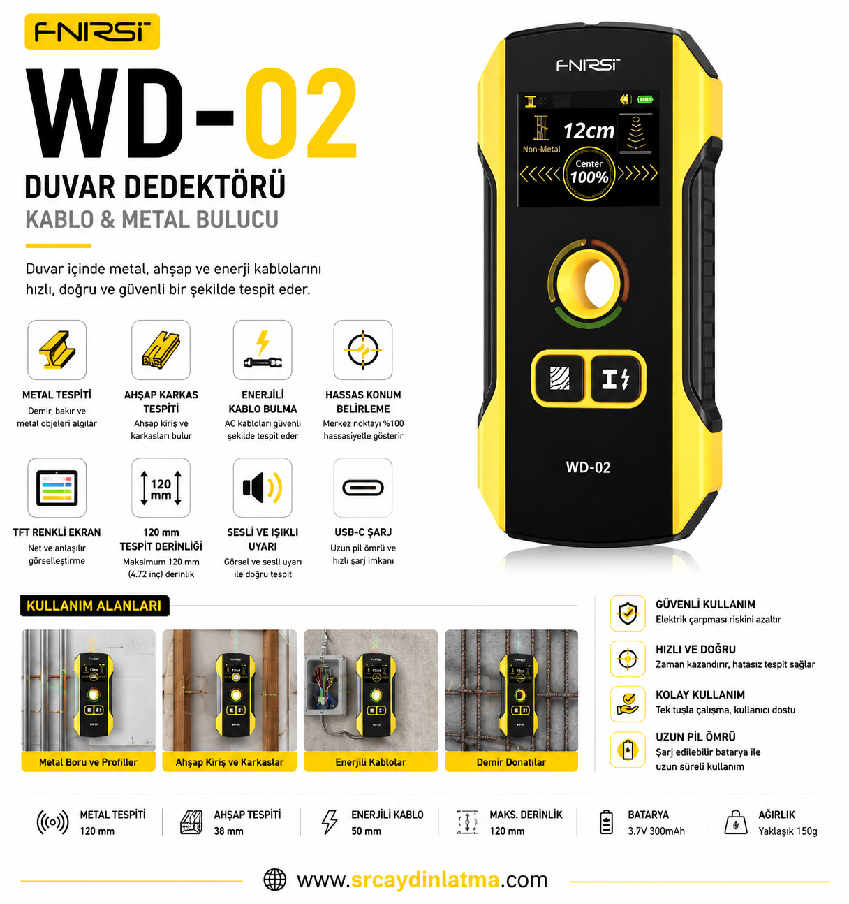 Fnirsi WD02 Duvar Dedektörü Tarayıcı