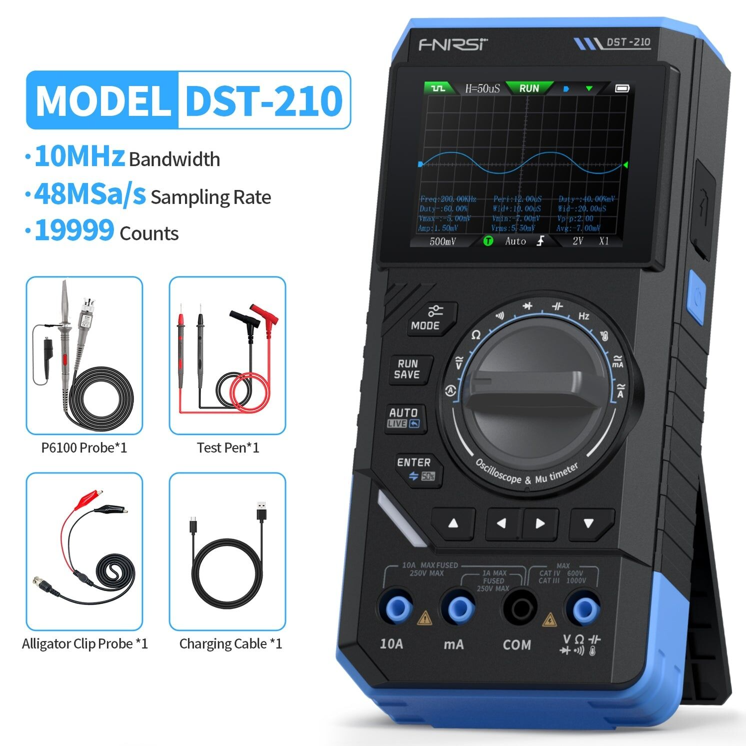 FNIRSI DST-210 3’ü 1 Arada El Tipi Osiloskop + Multimetre + Sinyal Jeneratörü