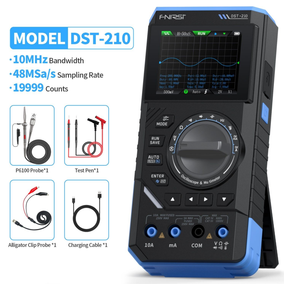 FNIRSI DST-210 3’ü 1 Arada El Tipi Osiloskop + Multimetre + Sinyal Jeneratörü