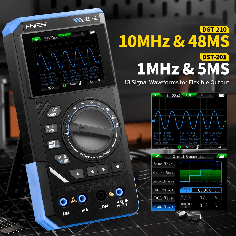 FNIRSI DST-210 3’ü 1 Arada El Tipi Osiloskop + Multimetre + Sinyal Jeneratörü