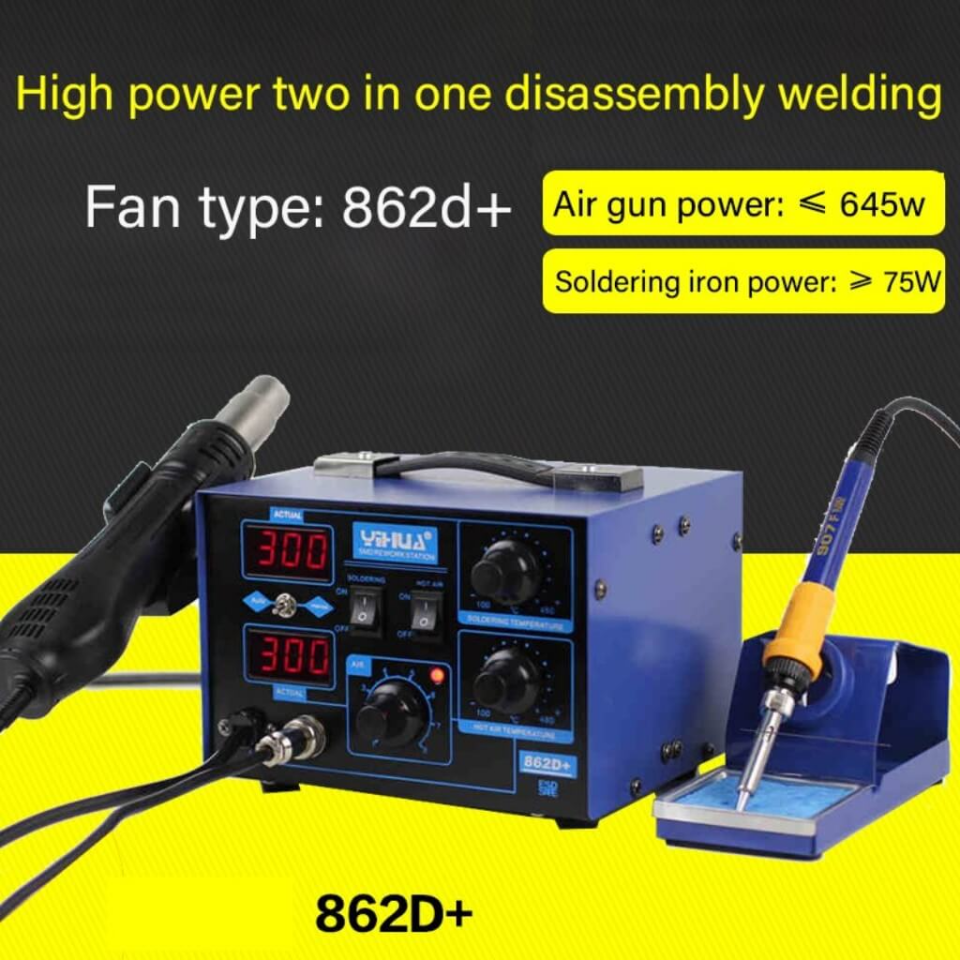 Yihua 862D+ Isı Ayarlı Sıcak Hava Üfleme Lehimleme Havya İstasyon