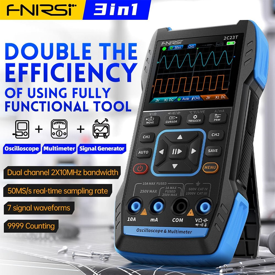 Fnirsi 2C23T 3in1 10MHz 2 Kanal 50MSa/s El Tipi Dijital Osiloskop & Multimetre & Sinyal Jeneratörü