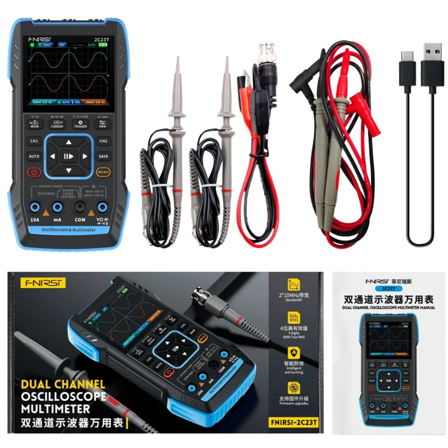 FNIRSI 2C23T 3'ü 1 Arada Çift Kanallı Tablet Osiloskop Multimetre Fonksiyon Jeneratörü