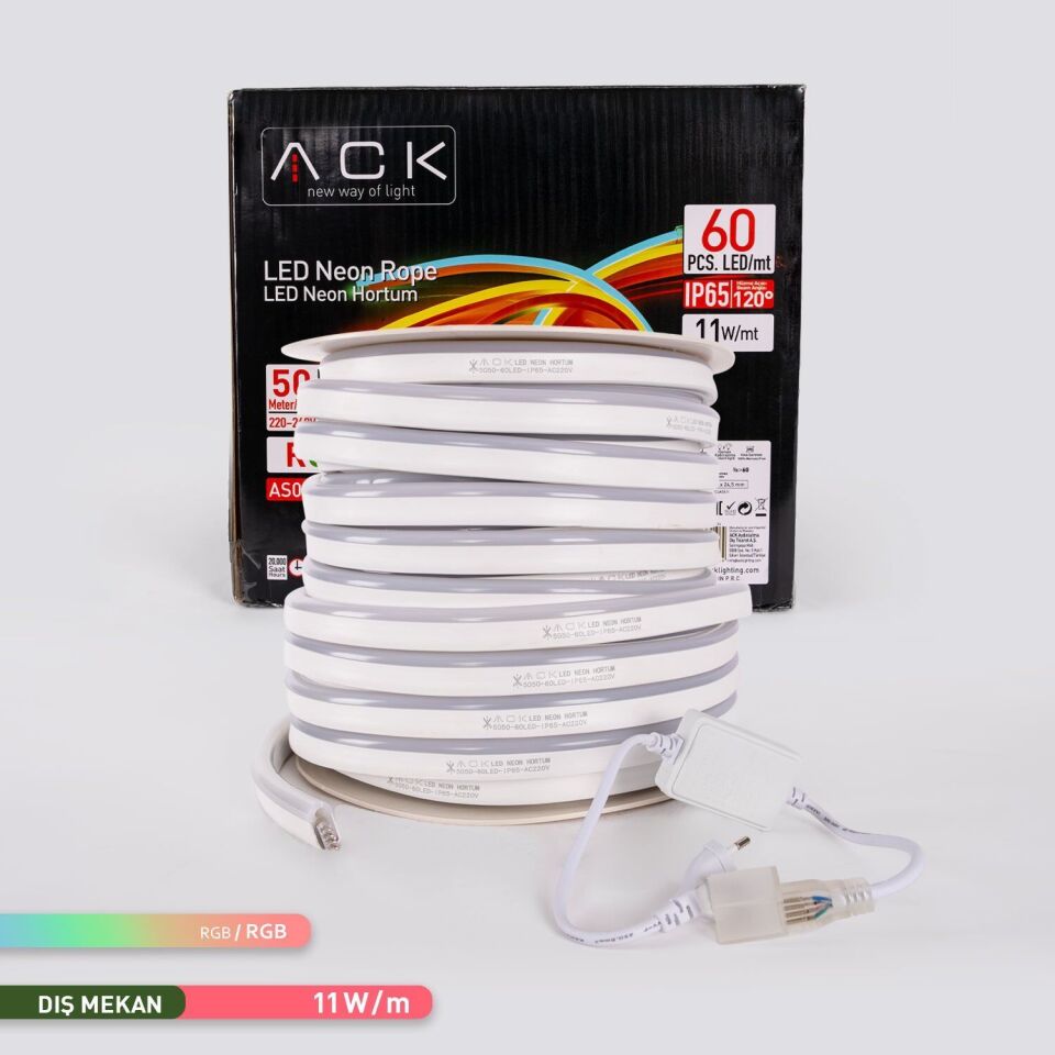 ACK AS03-00509  50 Metre LED Neon 220V RGB Işık