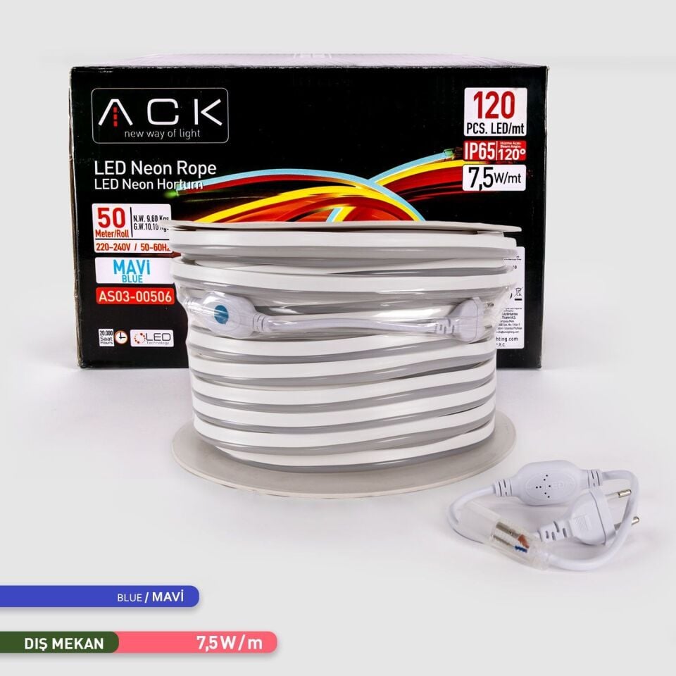 ACK AS03-00506  50 Metre LED Neon 220V Mavi Işık
