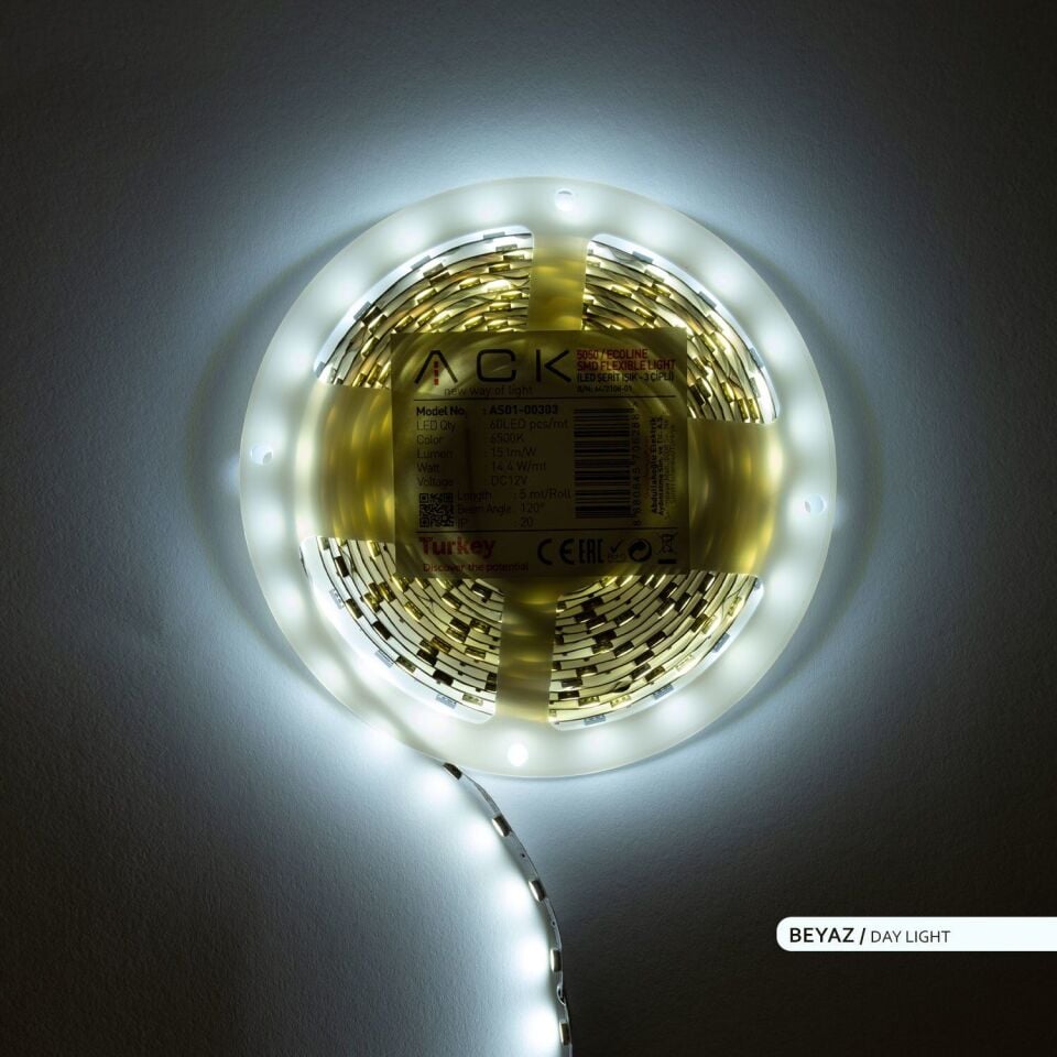 ACK AS01-00303  5 Metre 3 Çipli,60 LED'li Şerit LED 6500K