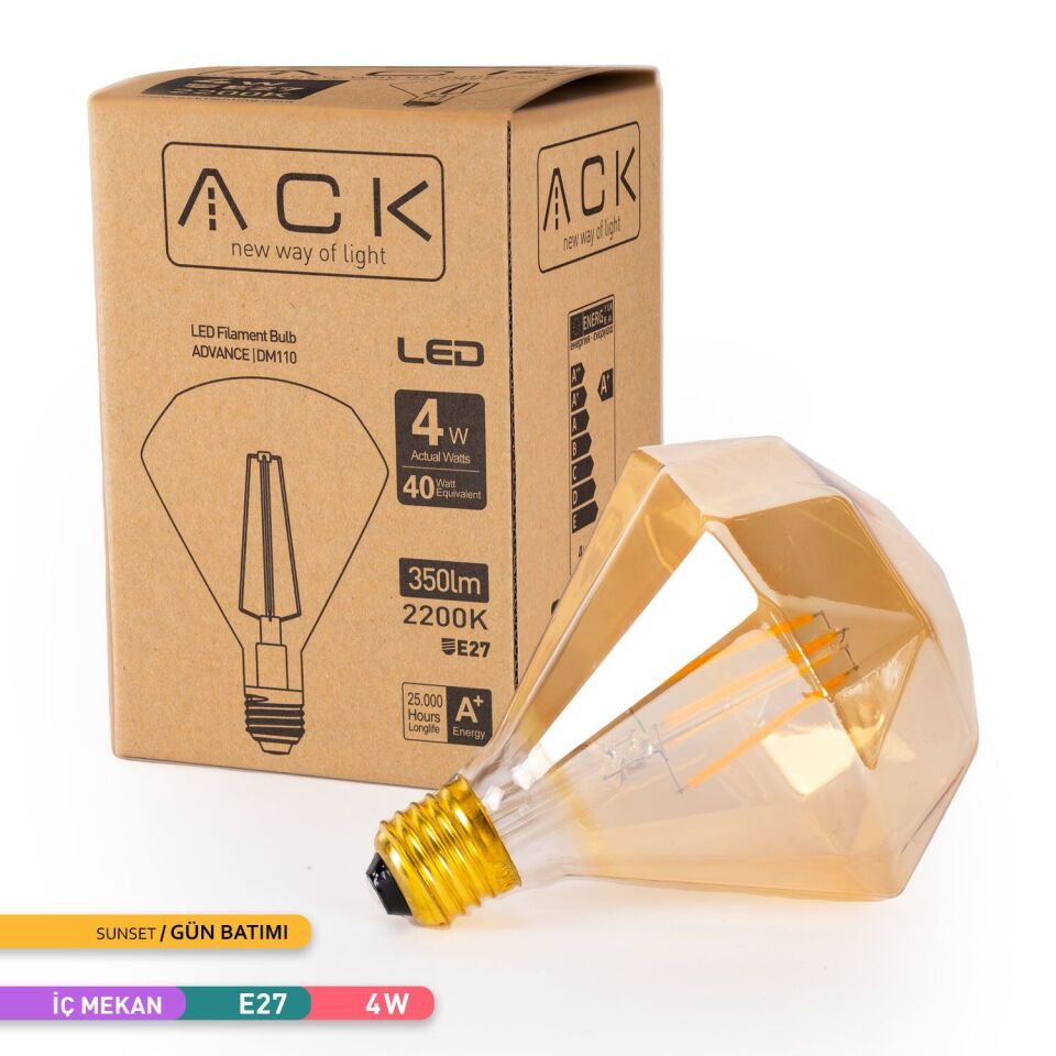 ACK AB50-00420 4W Rustik LED Prizmatik Ampul 2200K