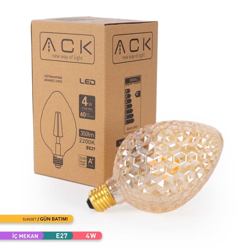 ACK AB55-00420 4W Rustik LED G95 Ampul 2200K