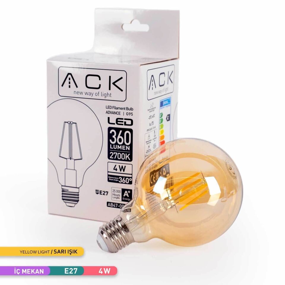ACK AB47-00420 4W Rustik LED G95 Ampul 2200K