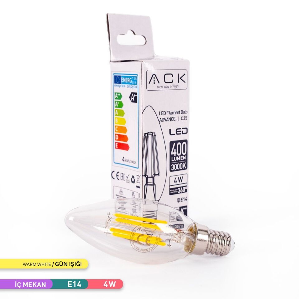 ACK AA36-00410 4W Rustik LED C35 Ampul 3000K