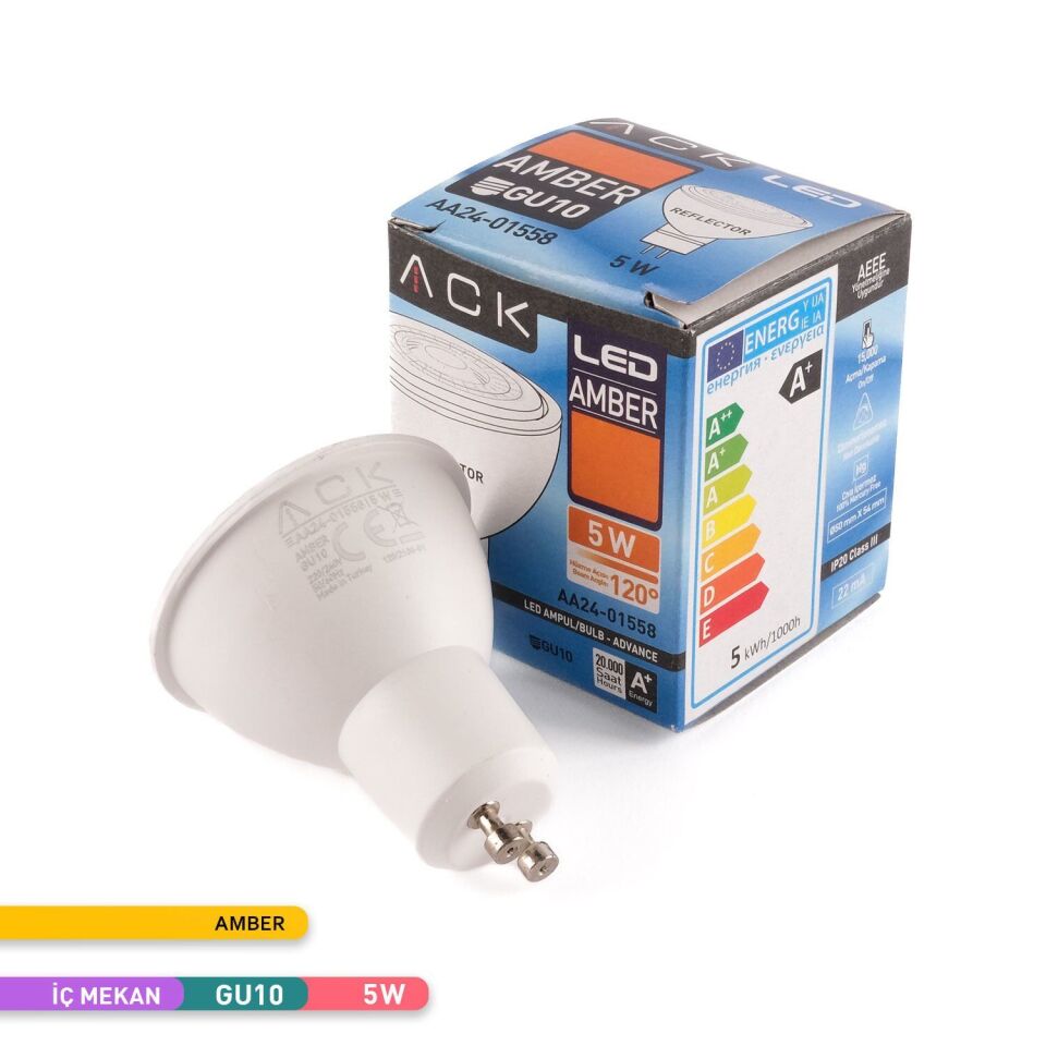 ACK AA24-01558 5W GU10 Difizörlü LED Ampul Amber Işık