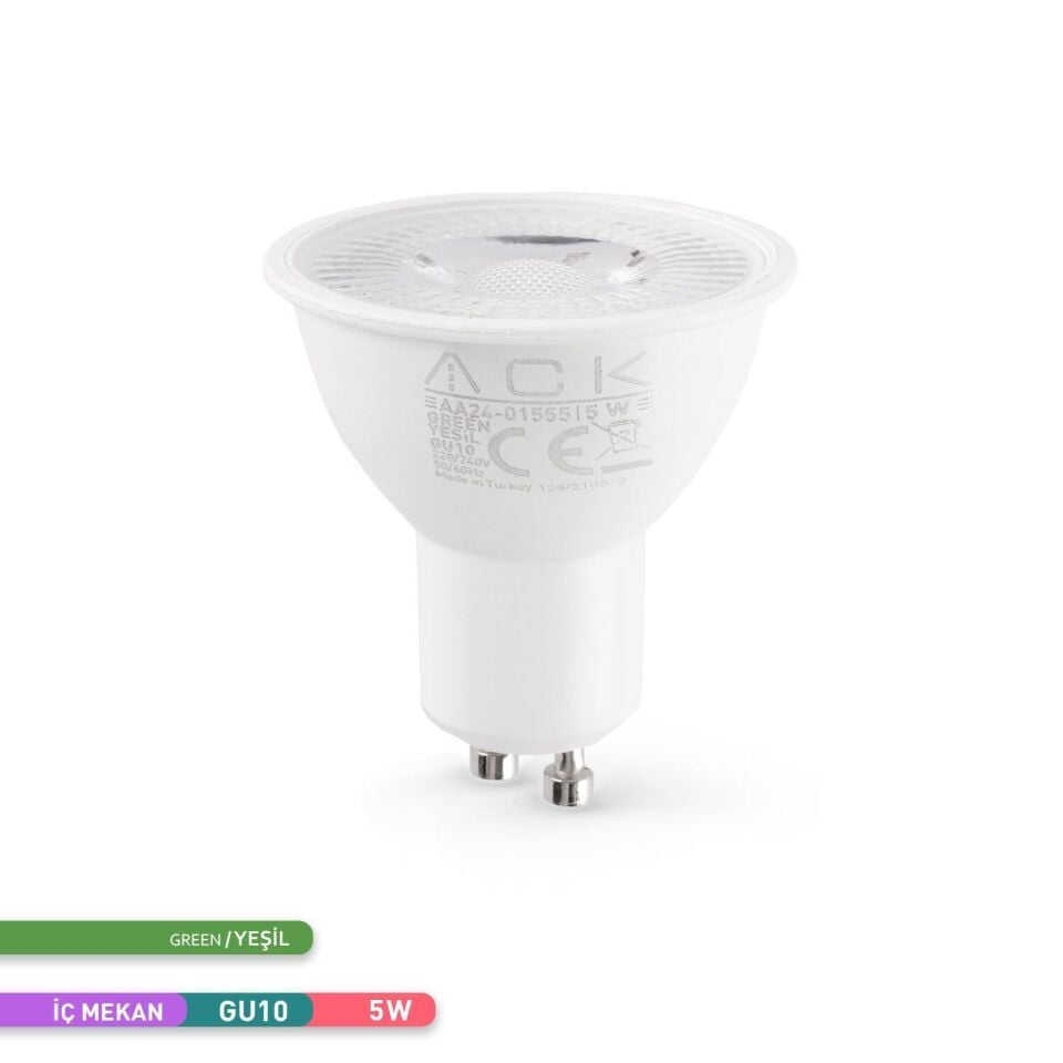 ACK AA24-01555 5W GU10 Difizörlü LED Ampul Yeşil Işık