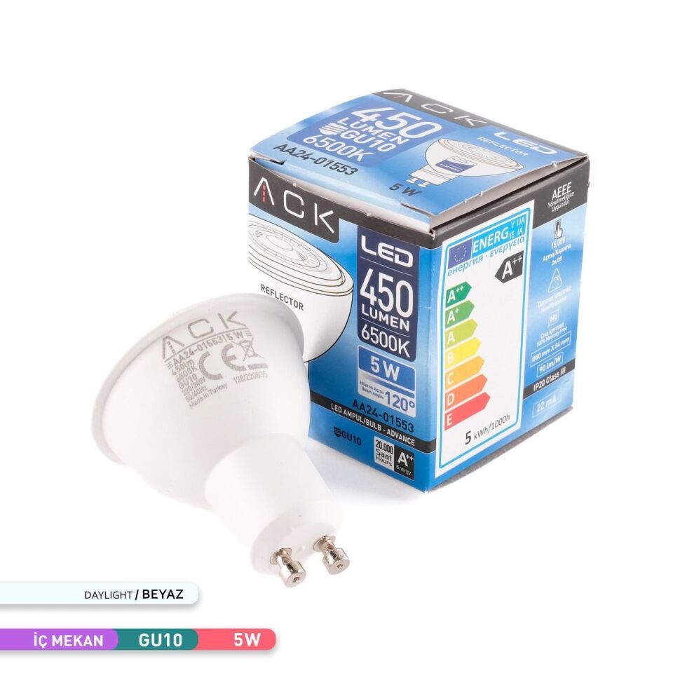 ACK AA24-01553 5W GU10 Lensli LED Ampul 6500K