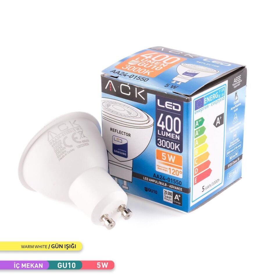 ACK AA24-01550 5W GU10 Lensli LED Ampul 3000K