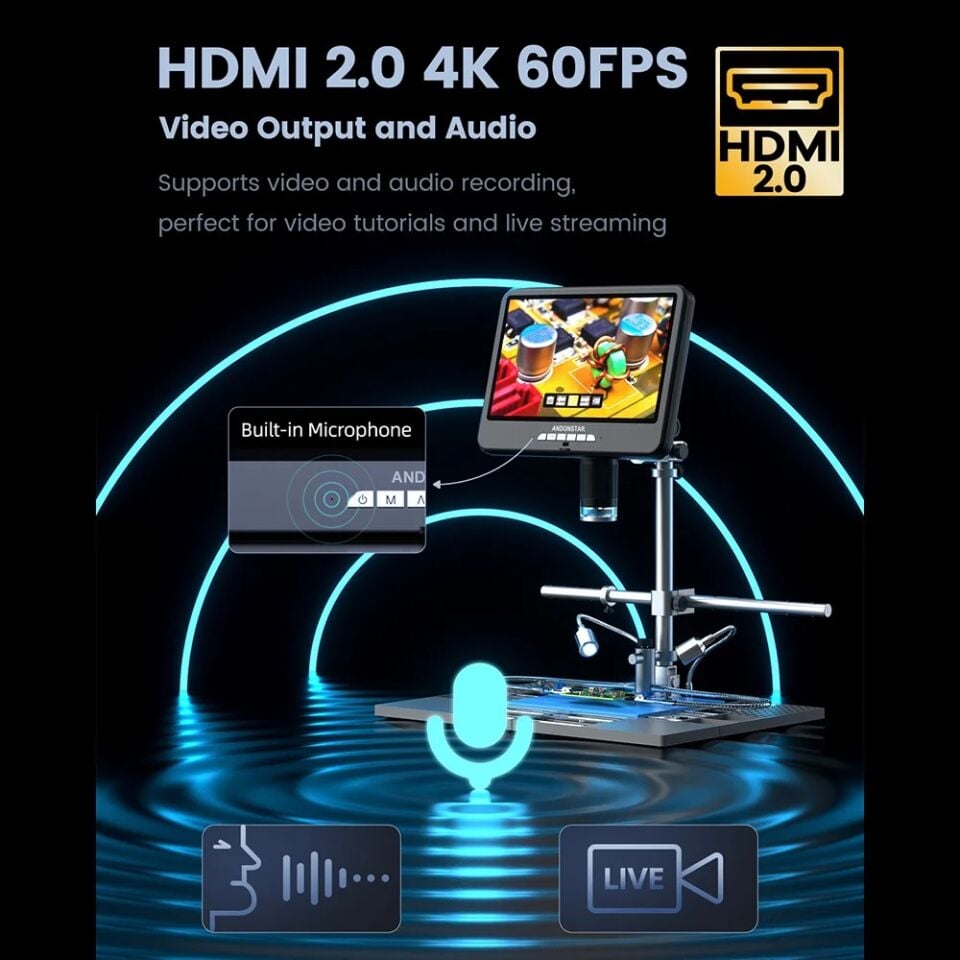 Andonstar AD210S-Plus 4K 60FPS HDMI Dijital Lehimleme Mikroskobu 10.1” LCD