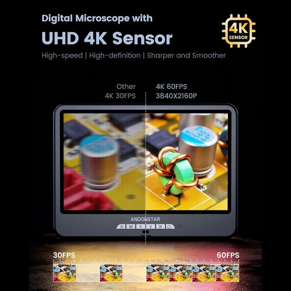 Andonstar AD210S-Plus 4K 60FPS HDMI Dijital Lehimleme Mikroskobu 10.1” LCD
