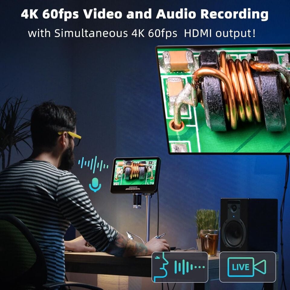 Andonstar AD210S-PRO 4K 60FPS HDMI Dijital Mikroskop 10.1” LCD PCB Lehimleme Mikroskobu