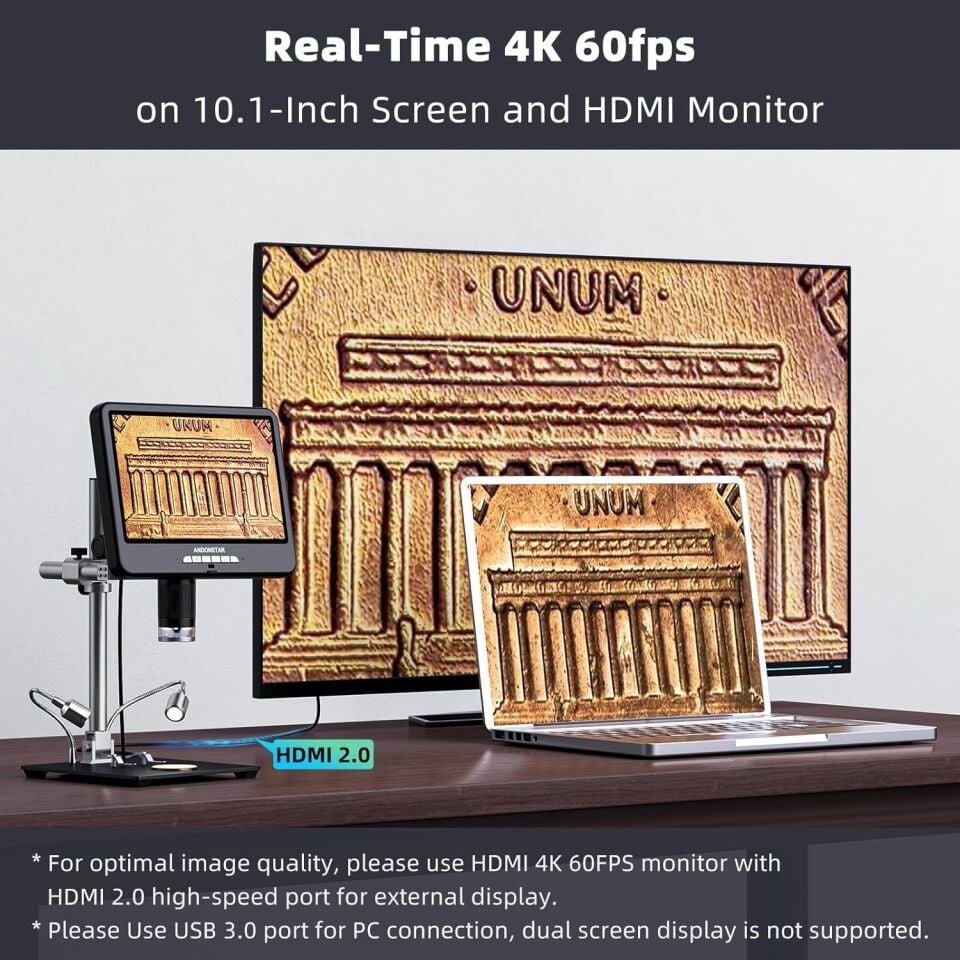 Andonstar AD210S-PRO 4K 60FPS HDMI Dijital Mikroskop 10.1” LCD PCB Lehimleme Mikroskobu