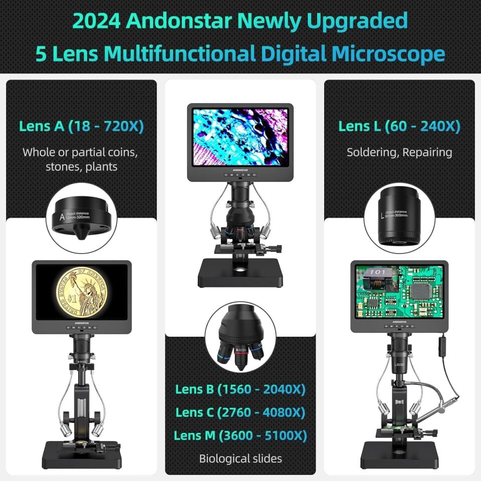 Andonstar 269S 5 Lens + Endoscope HDMI UHD 2160P Dijital Mikroskop