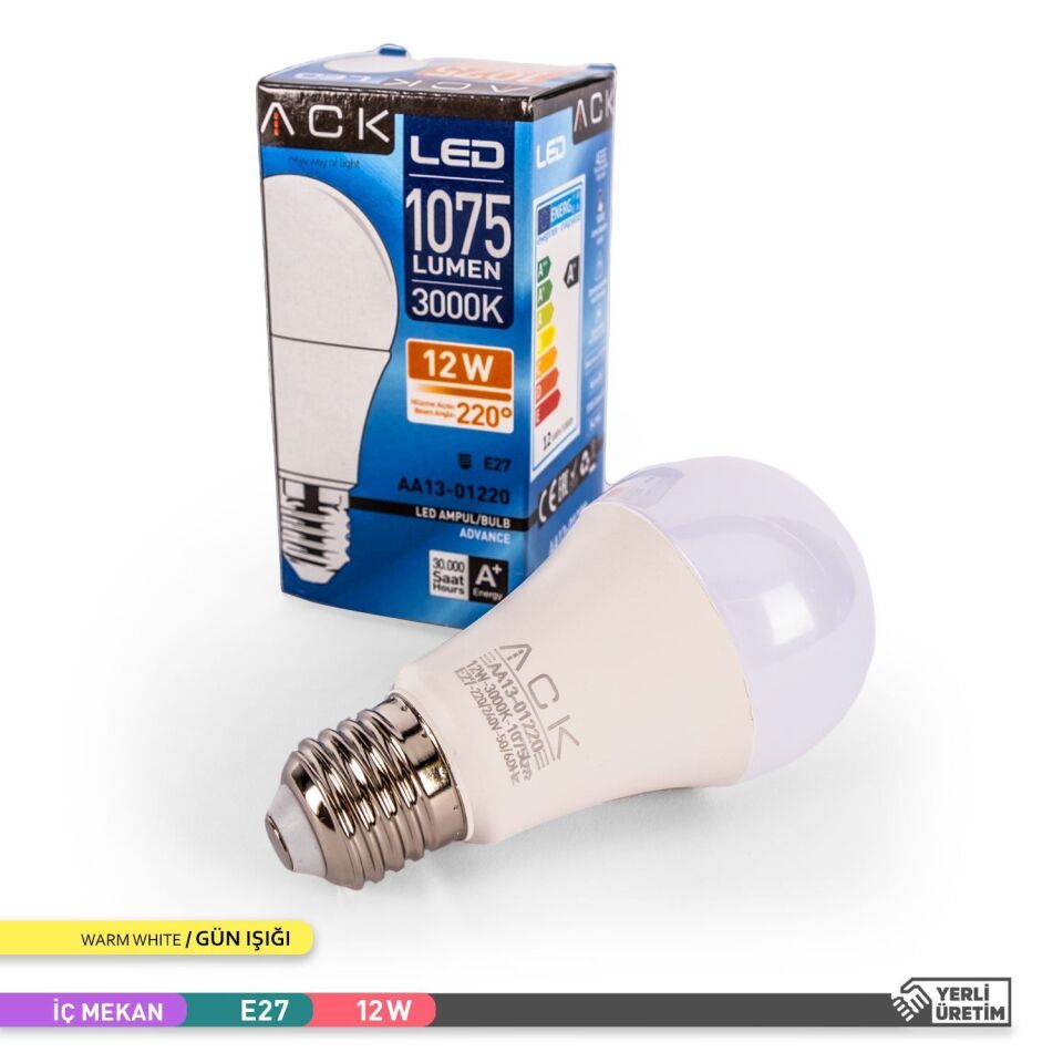 ACK AA13-01220 12W LED A60 E27 Ampul 3000K