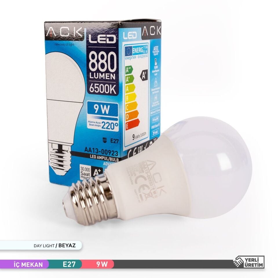 ACK AA13-00923 9W LED A60 E27 Ampul 6500K