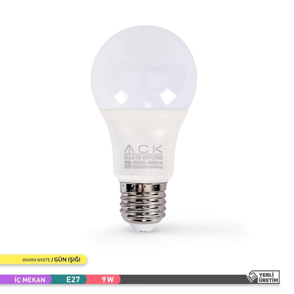 ACK AA13-00920 9W LED A60 E27 Ampul 3000K