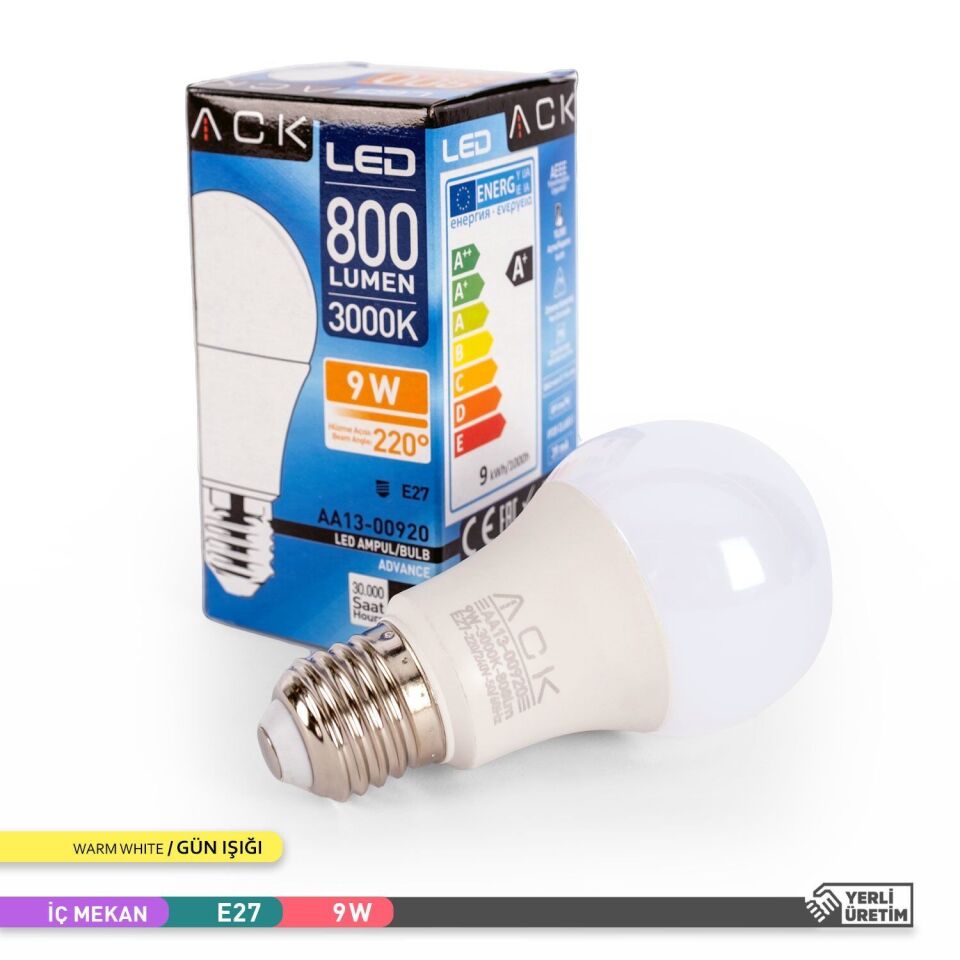 ACK AA13-00920 9W LED A60 E27 Ampul 3000K