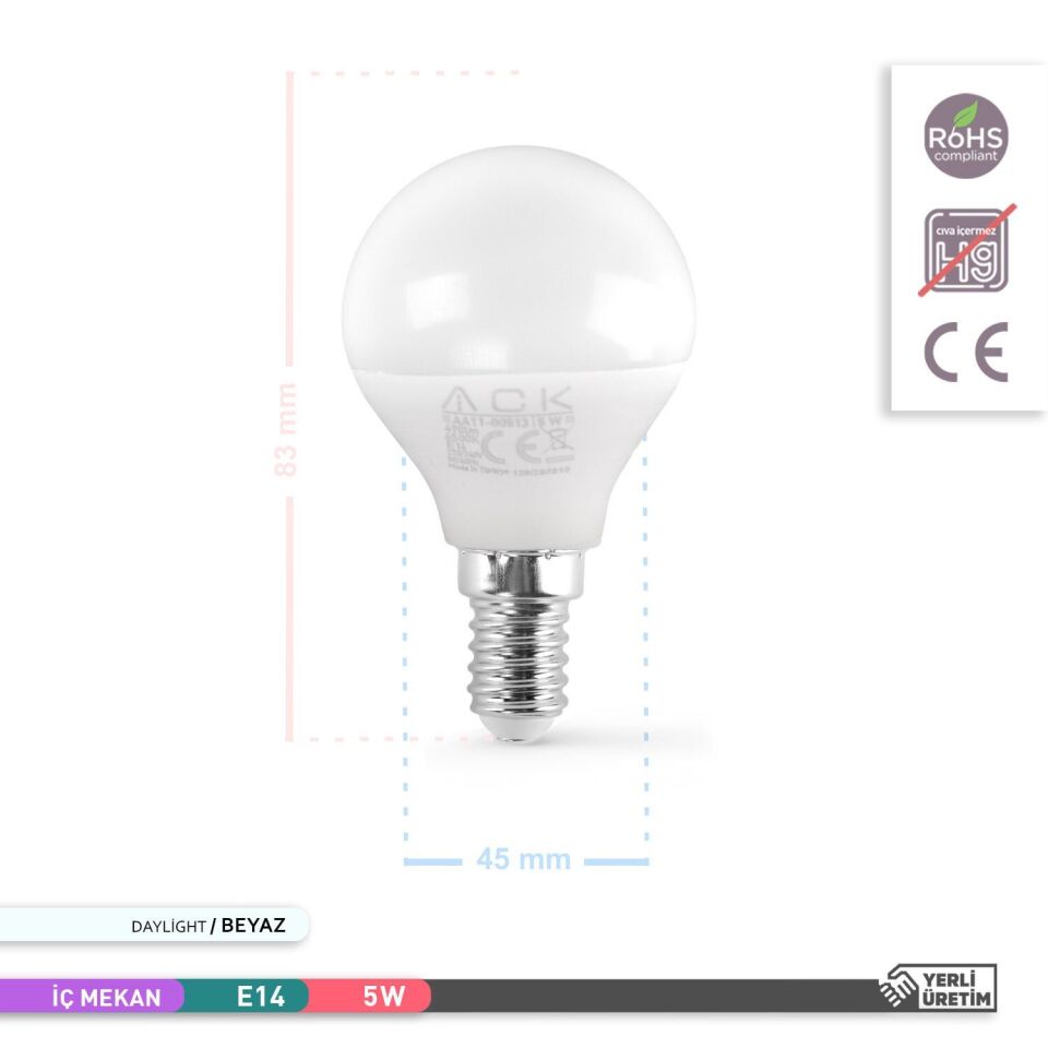 ACK AA11-00513 5W LED Top Ampul 6500K E14 Duy