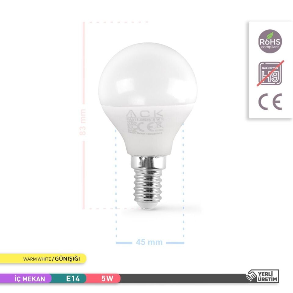ACK AA11-00510 5W LED Top Ampul 3000K E14 Duy