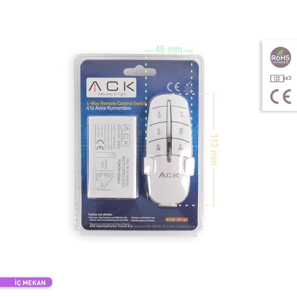 ACK AY30-00140 4'lü Avize Kumandası