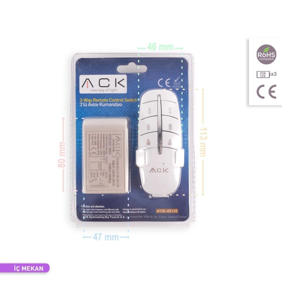 ACK AY30-00120 3'lü Avize Kumandası