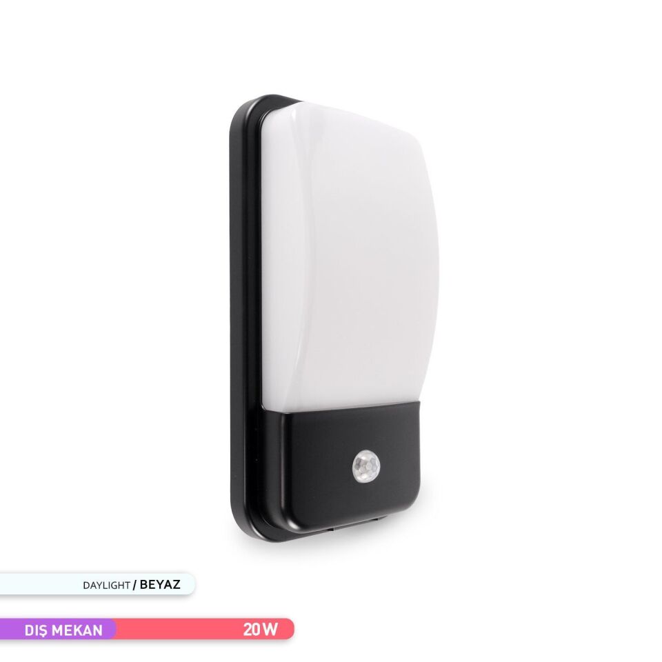 ACK AH07-05431 20W 6500K 30 cm X 8,6 cm X 15 cm Sensörlü LED Duvar Apliği Siyah