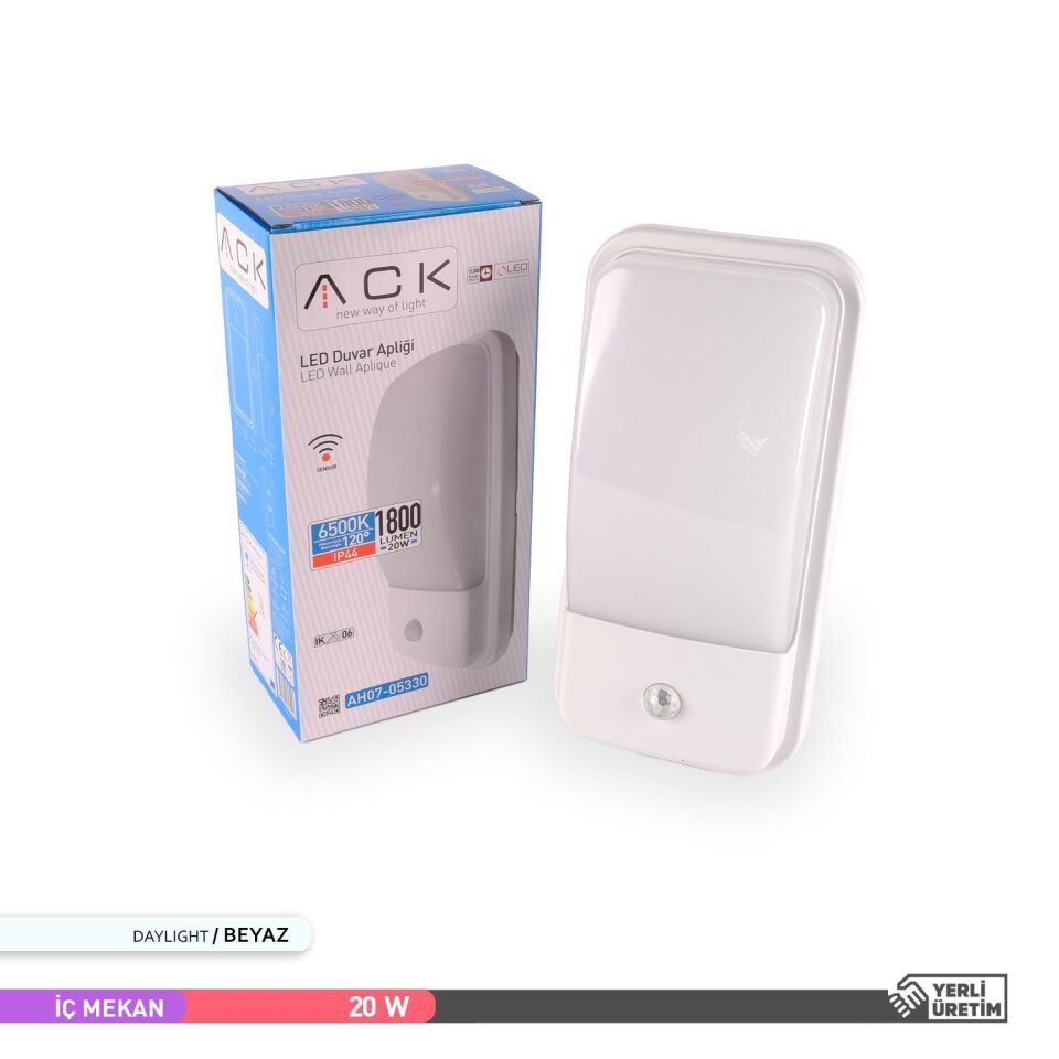 ACK AH07-05330 20W 6500K 30 cm X 8,6 cm X 15 cm Sensörlü LED Duvar Apliği Beyaz