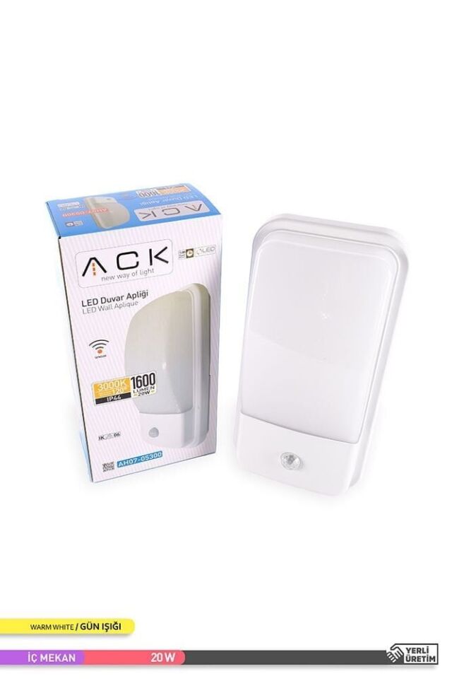 ACK AH07-05300 20W 3000K 30 cm X 8,6 cm X 15 cm Sensörlü LED Duvar Apliği Beyaz