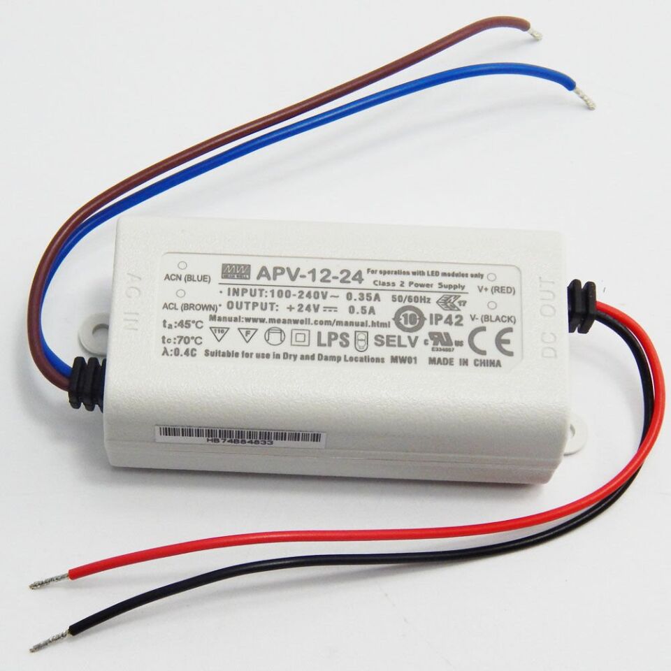 Meanwell APV-12-24 12W LED Switching Güç Kaynağı 24VDC 0.5A