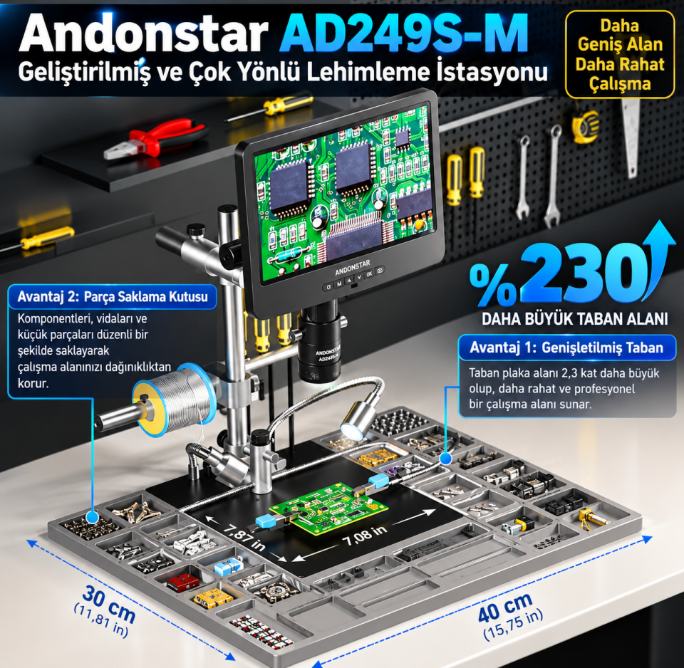Andonstar 249S-M PLUS 3 Lens Plus Stand Profesyonel Dijital Mikroskop