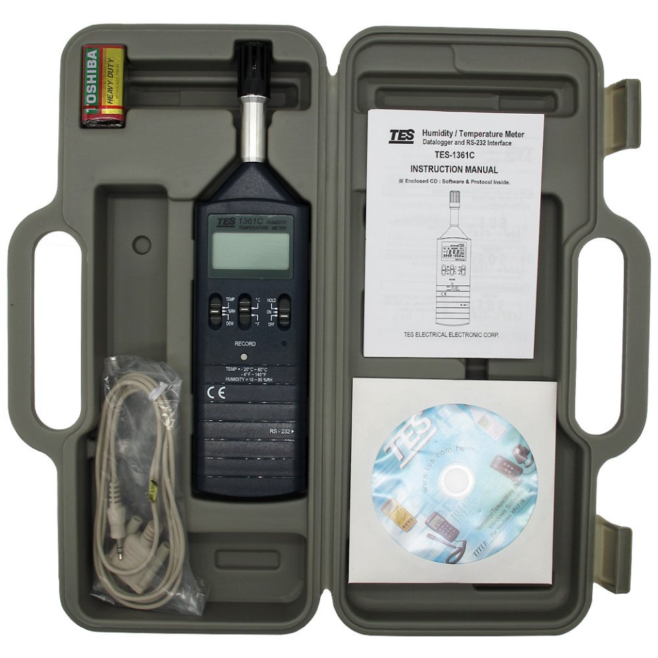 TES 1361C Rutubet ve Isı Ölçer Bilgi Yazılımlı