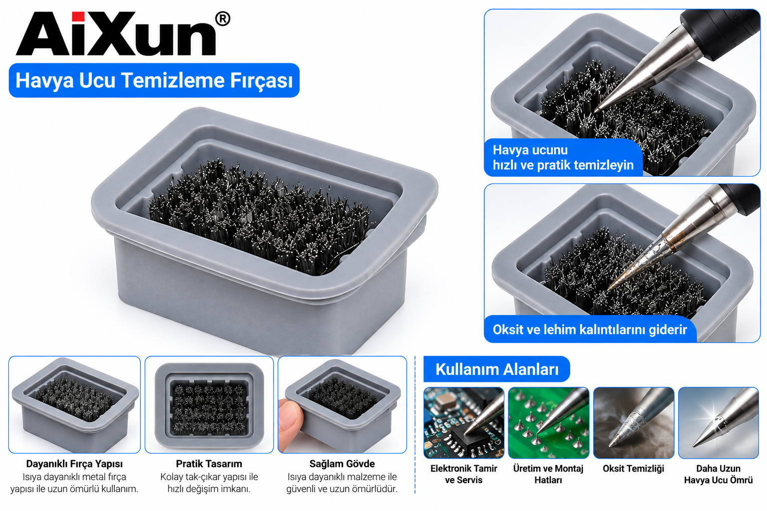 AiXun AX-RS93 Metal Havya Ucu Temizleme Fırçası – Lehim Kalıntısı Temizleyici
