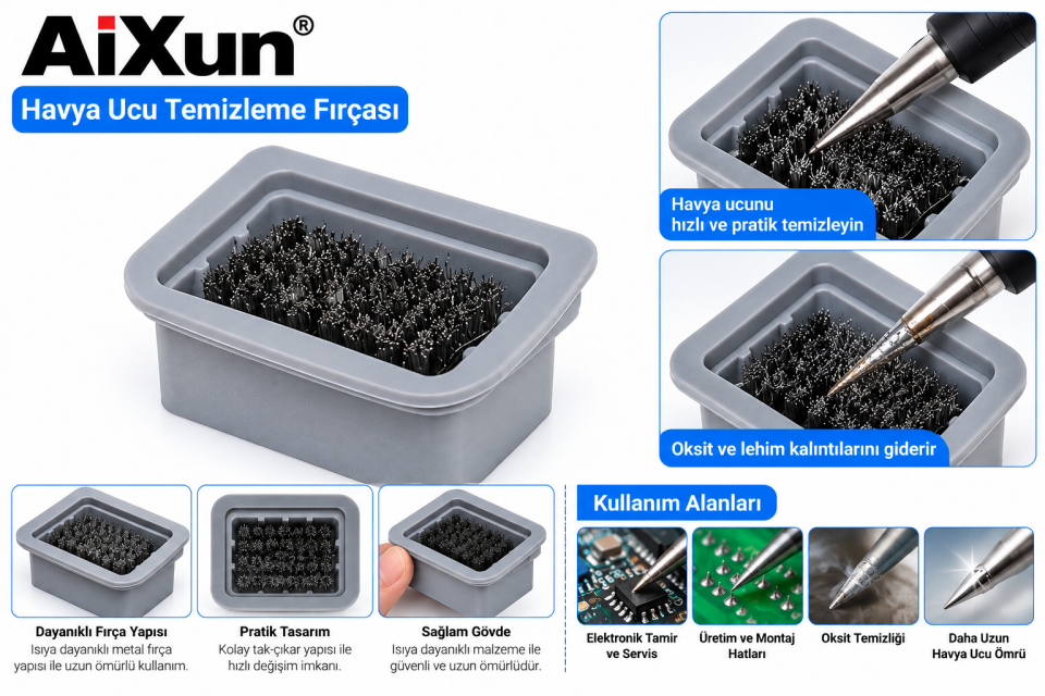 AiXun AX-RS93 Metal Havya Ucu Temizleme Fırçası – Lehim Kalıntısı Temizleyici