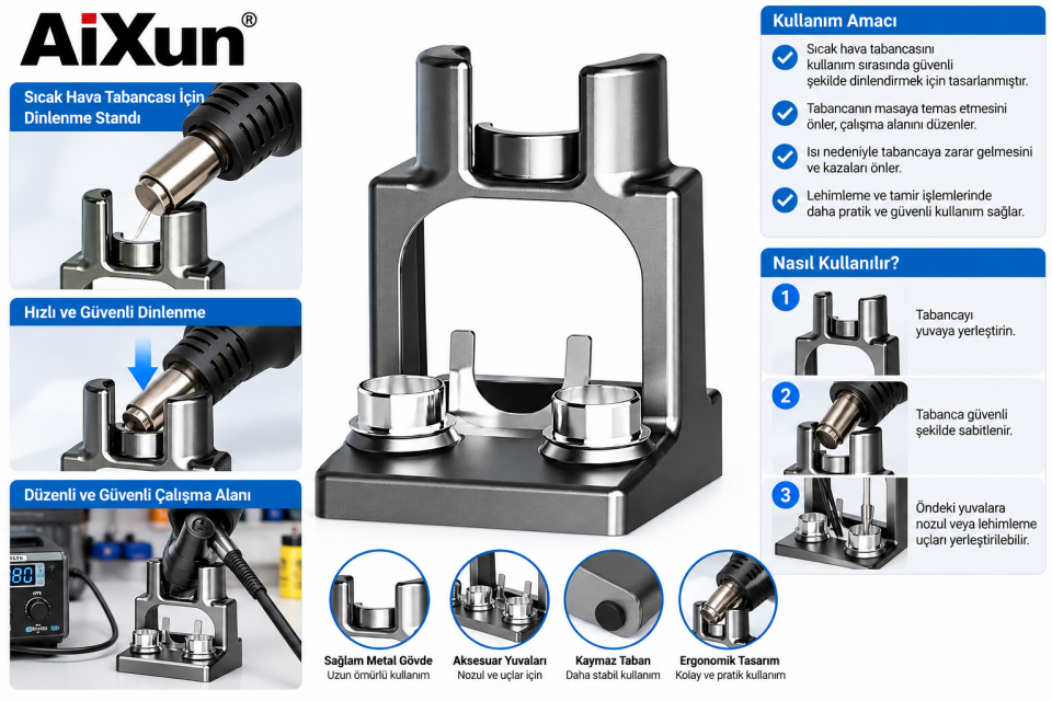 AiXun AX-RS91 Sıcak Hava Tabancası Bekleme Standı – H310D / H312 Uyumlu
