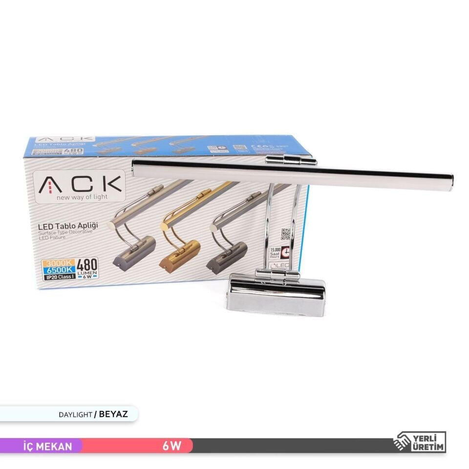 ACK AH10-00135 6W 6500K LED Tablo Aplik Krom