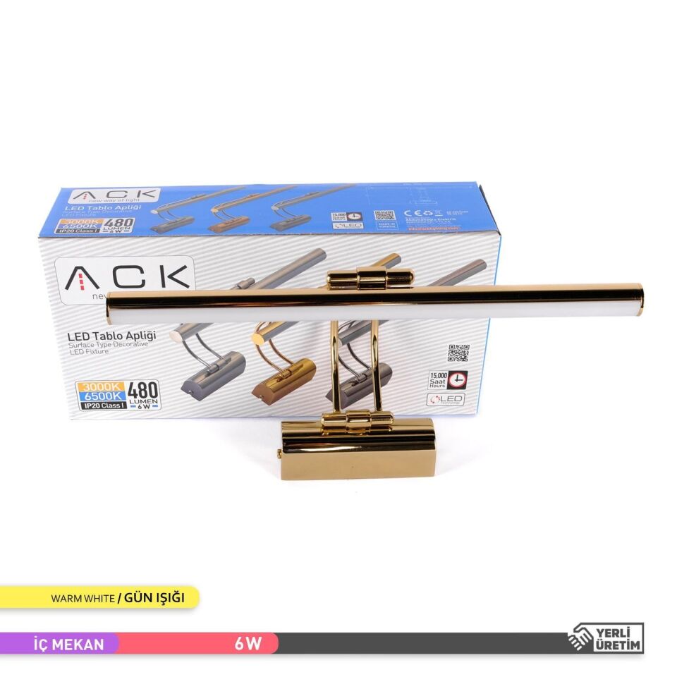 ACK AH10-00107 6W 3000K LED Tablo Aplik Gold