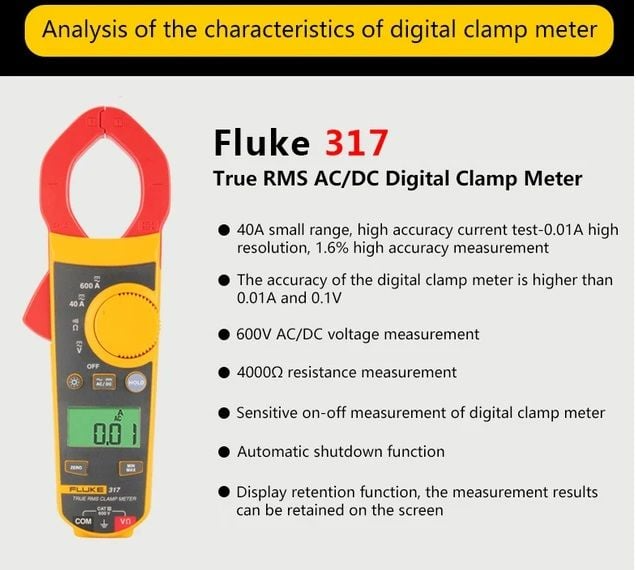 Fluke 317/ETA 600 AMP True RMS AC/DC Pens Ampermetre