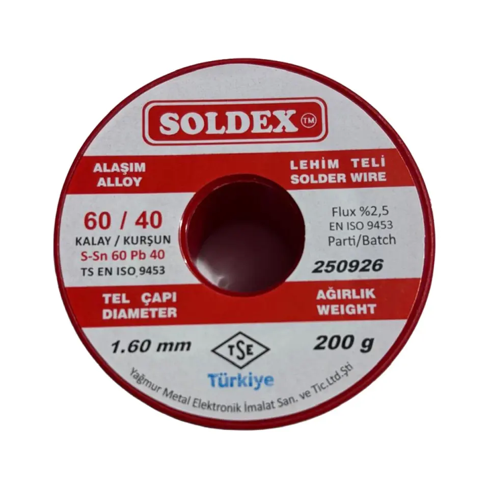 Soldex 1.60 mm 200 g Lehim Teli 60/40 Kalay Kurşun Flux %2.5