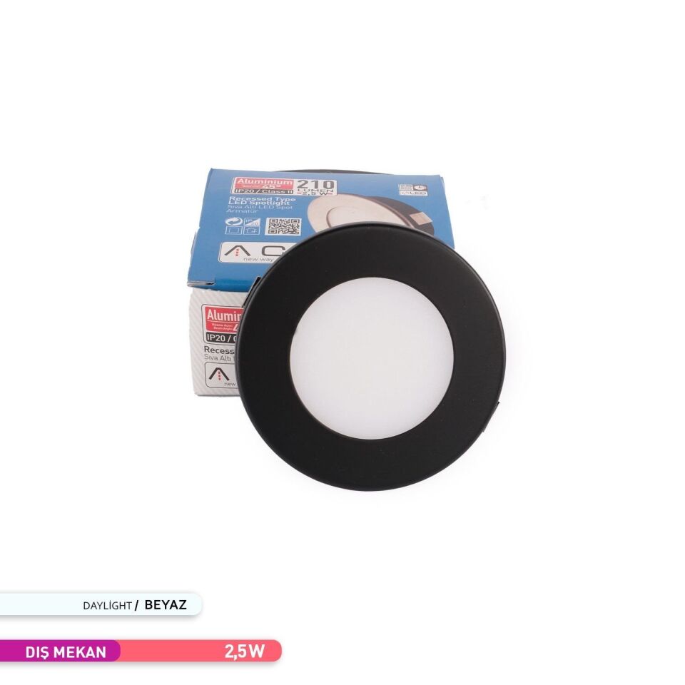 ACK AH07-01230 2,5W 6500K Sıva Altı LED Spot Armatür Siyah
