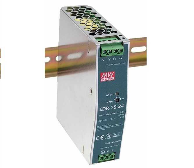 Meanwell EDR-75-24 75W Ray Montaj Switching Güç Kaynağı 24VDC 3.2A